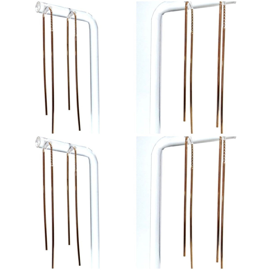 18K Rose Gold Long-Bar Threader Earrings
