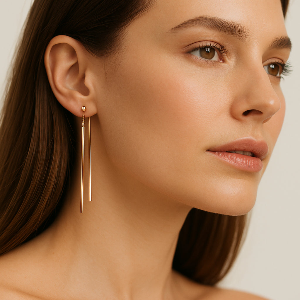 18K Rose Gold Long-Bar Threader Earrings