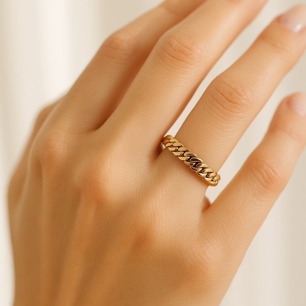18K Yellow Gold Cuban Link Ring