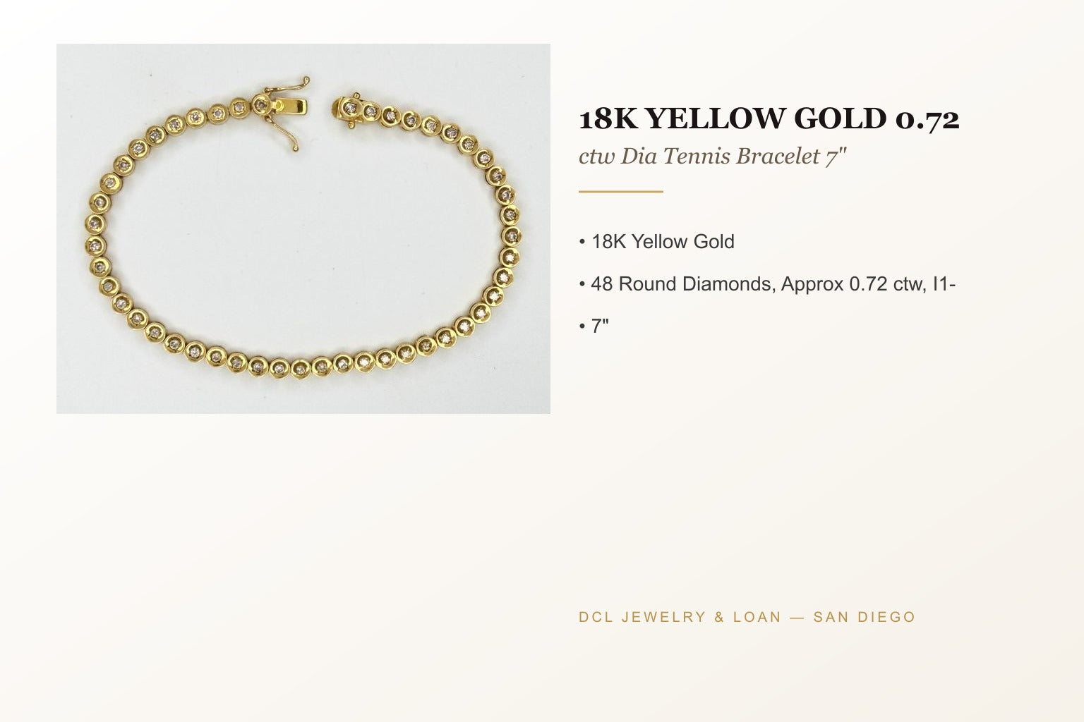 18K Yellow Gold 0.72 ctw Diamond Tennis Bracelet