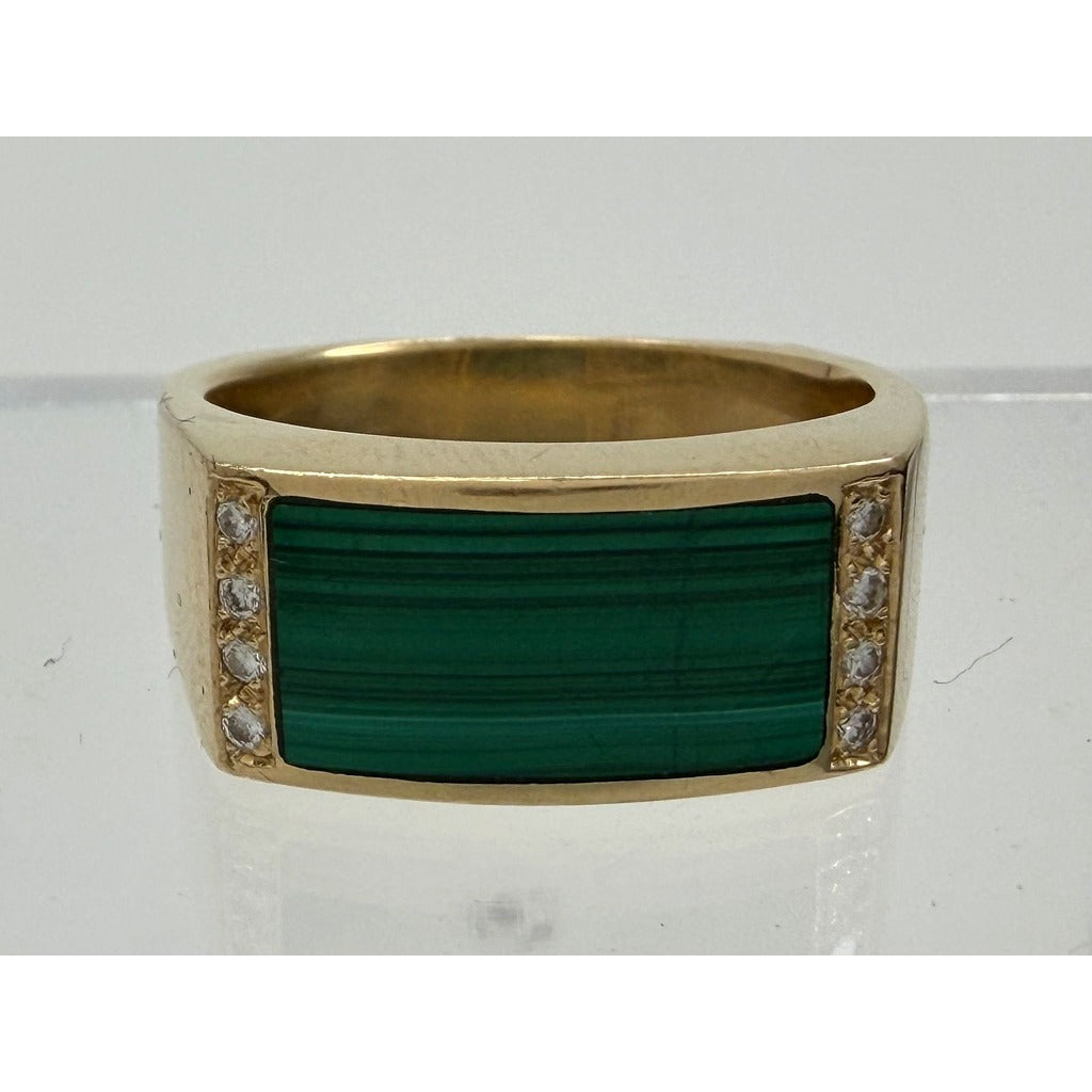 14K Yellow Gold 0.12 ctw Malachite Diamond Ring
