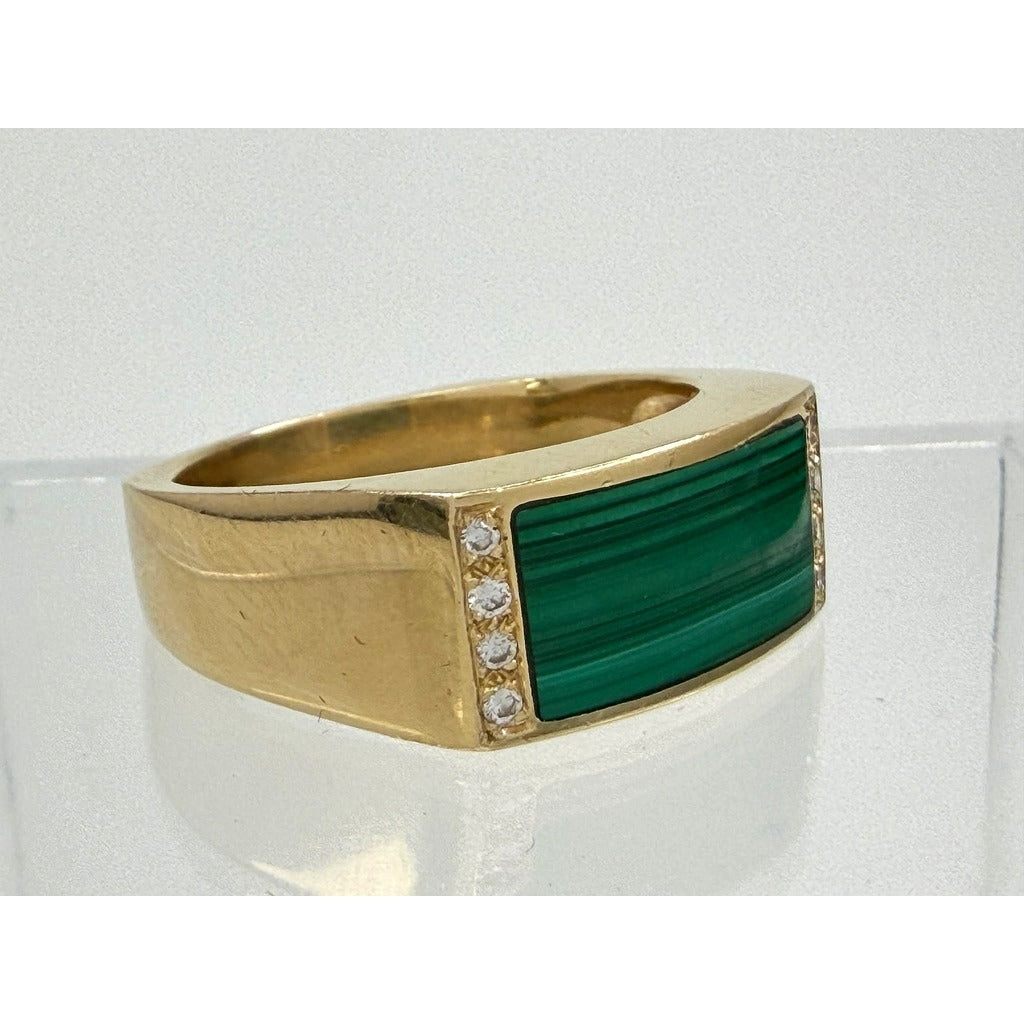 14K Yellow Gold 0.12 ctw Malachite Diamond Ring