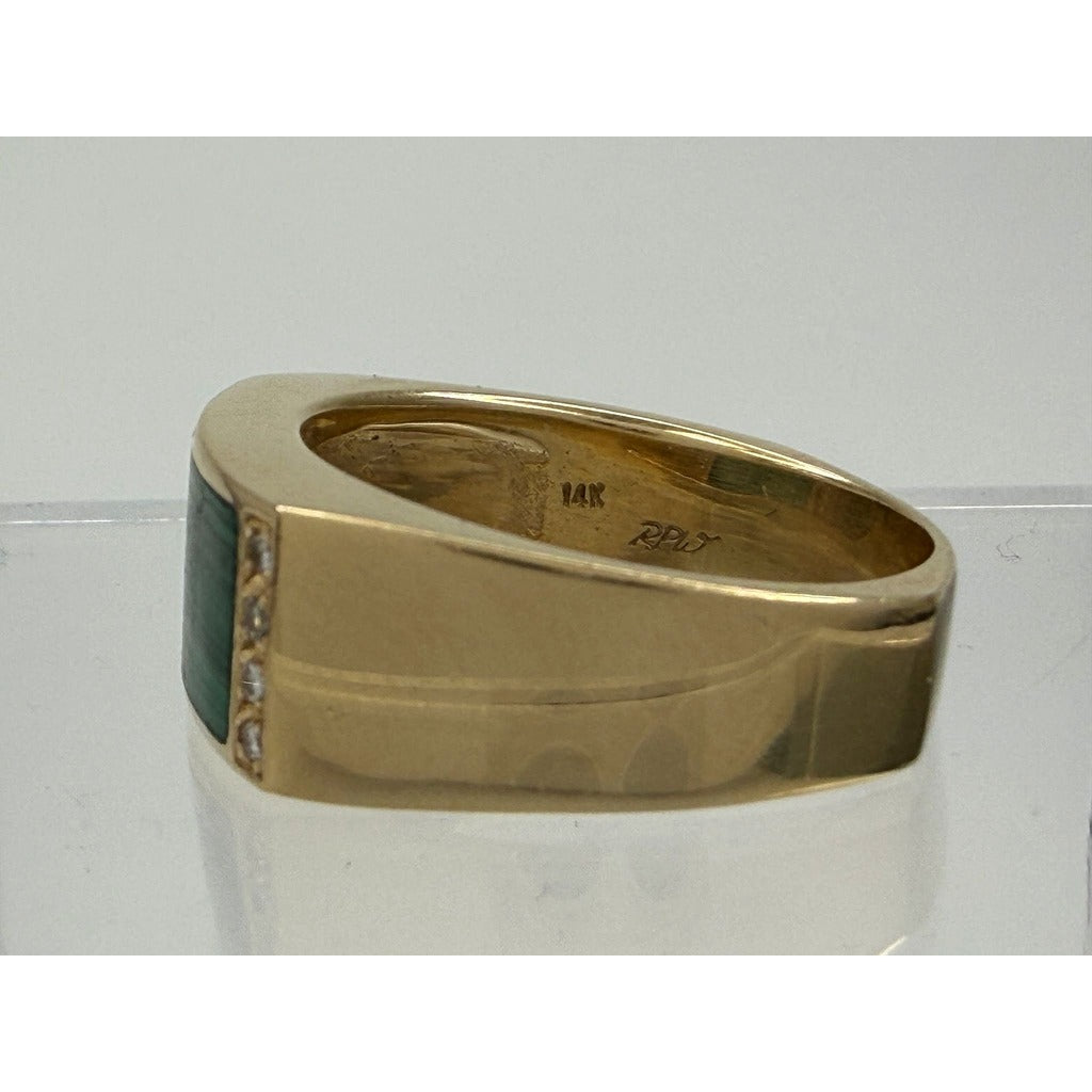 14K Yellow Gold 0.12 ctw Malachite Diamond Ring