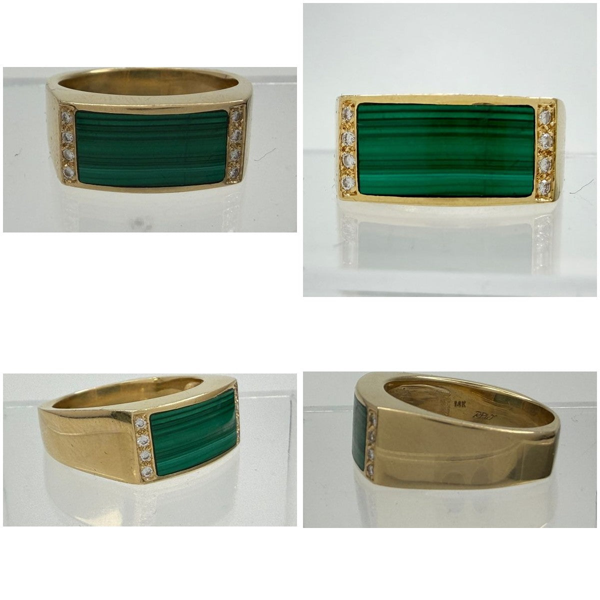 14K Yellow Gold 0.12 ctw Malachite Diamond Ring