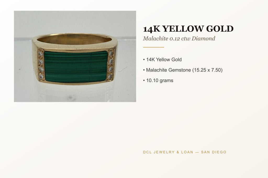 14K Yellow Gold 0.12 ctw Malachite Diamond Ring