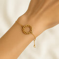 14K Yellow Gold Curb Chain Circle Pendant Bracelet