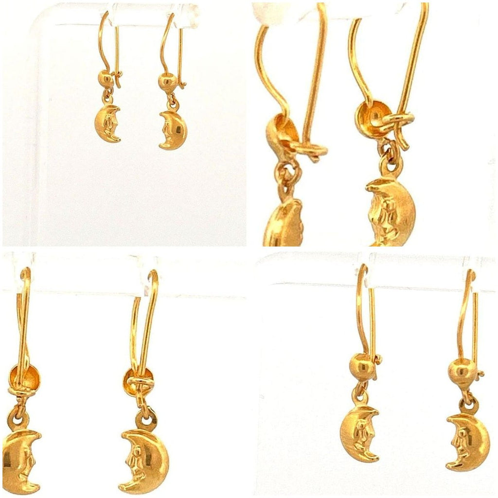 21K Yellow Gold Crescent Moon Dangle Earrings 4