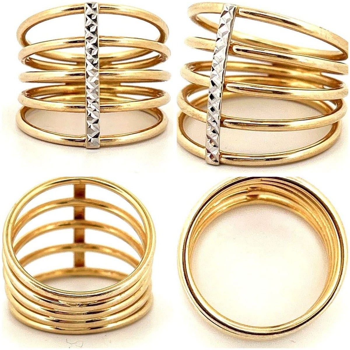 14K Two-Tone Gold 5 Row Ring Sz 9 6