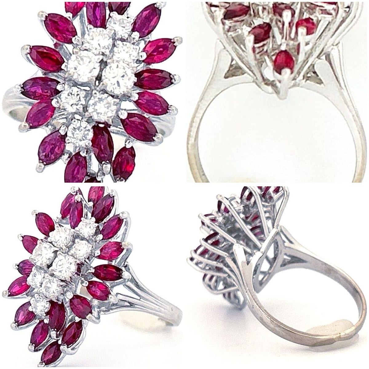 Vintage 14K White Gold 0.55 ctw Diamond and Ruby Ring Sz 7 7