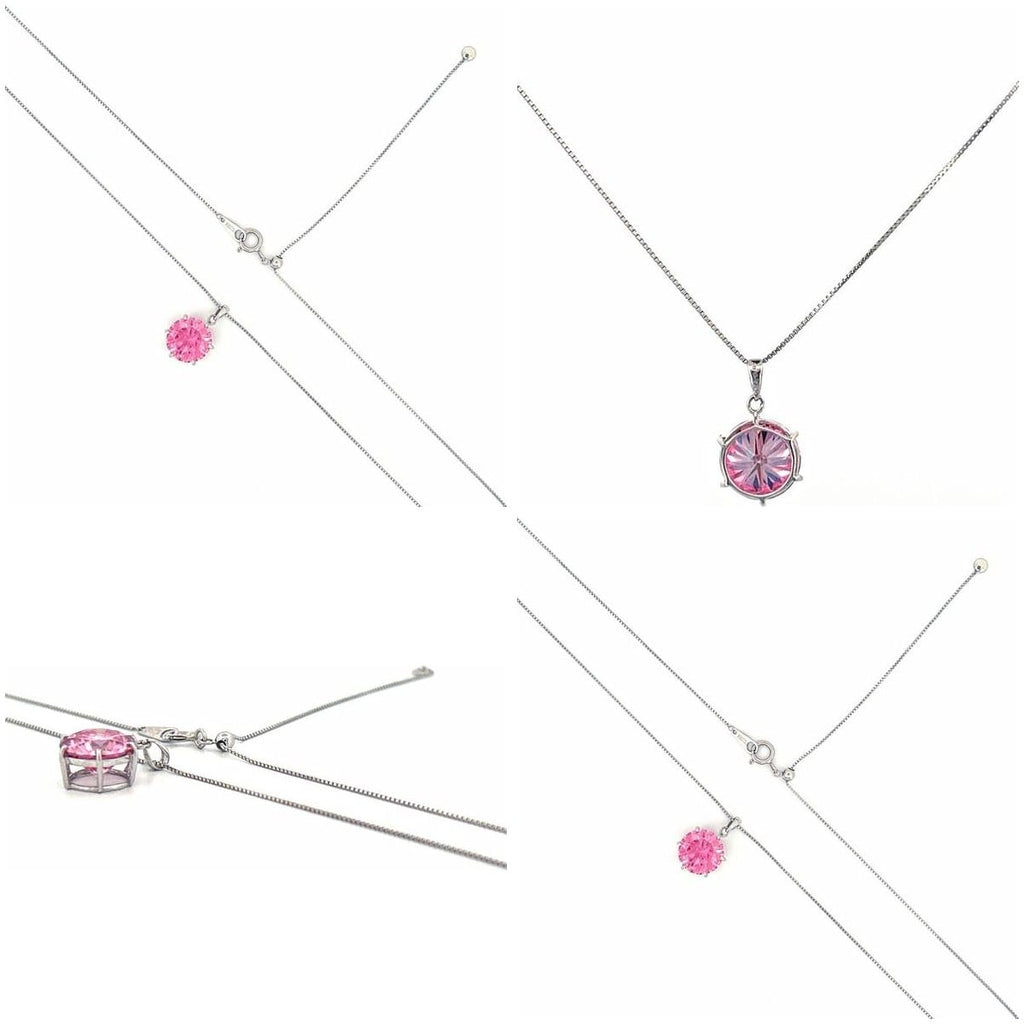 18K White Gold Pink Moissanite Adjustable Necklace 4