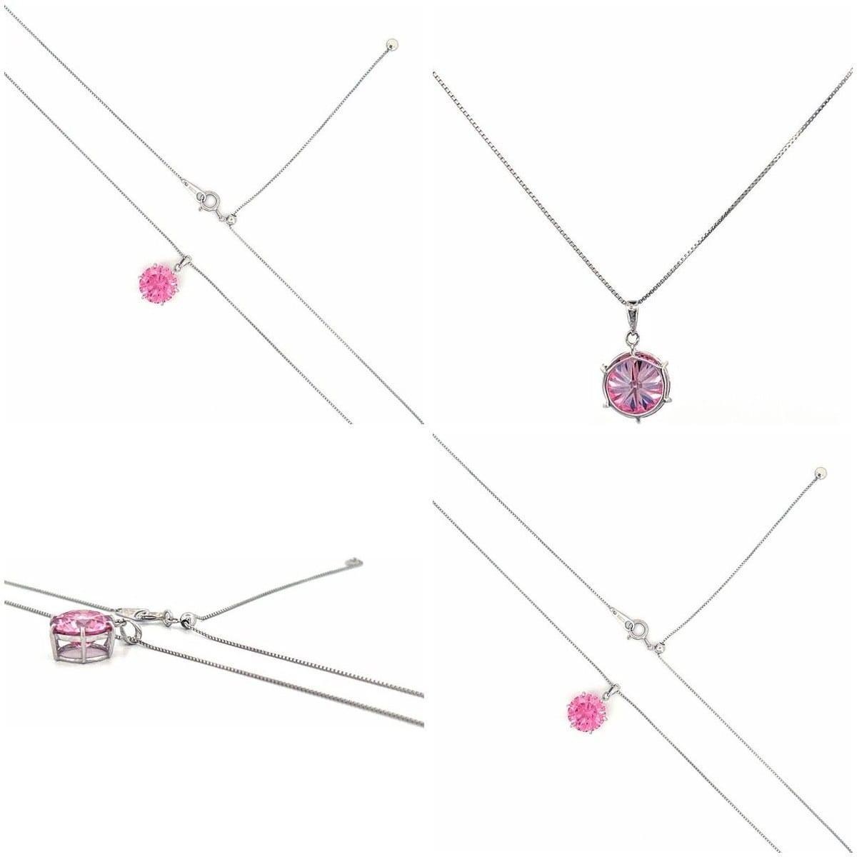 18K White Gold Pink Moissanite Adjustable Necklace 4
