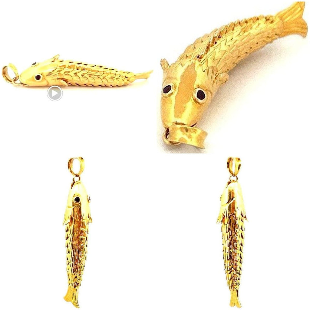 16K Yellow Gold Fish Pendant with Red Gemstones 6
