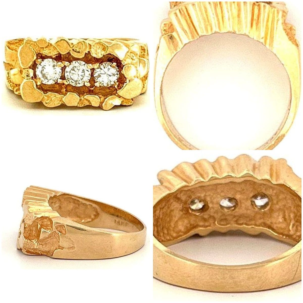 14K Yellow Gold .48 ctw Diamond Men's Nugget Ring Sz 9 6