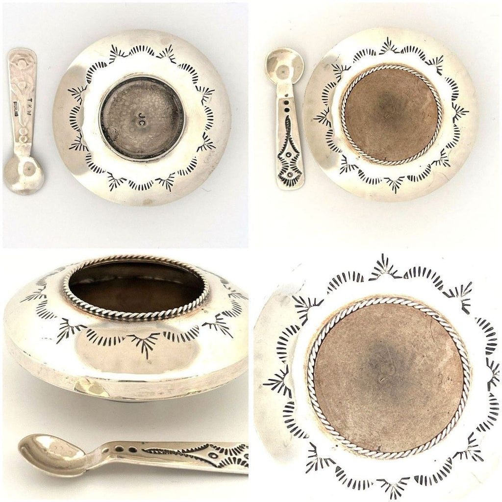 Diné Navajo Sterling Silver Salt Cellar & Spoon 3