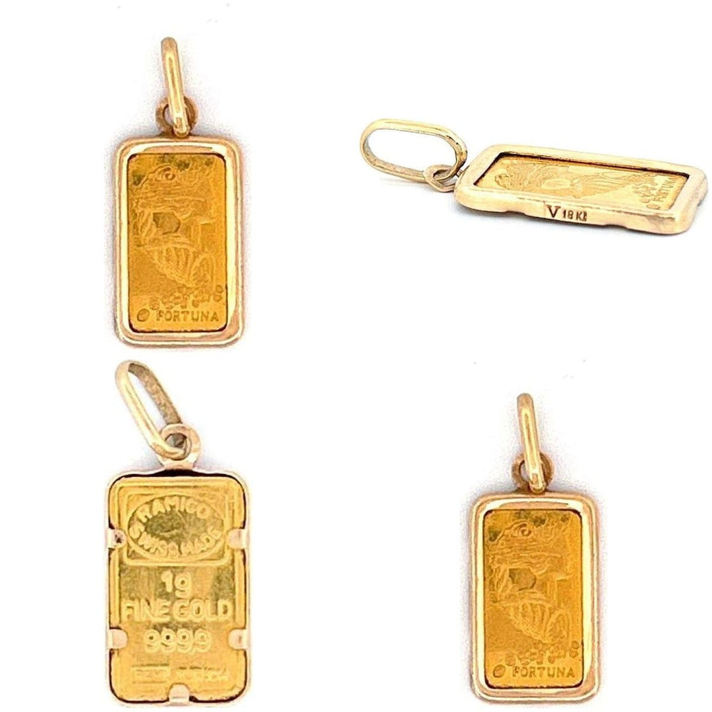 Fortuna 999.9 Fine Gold Bar Pendant in 18K Bezel 4