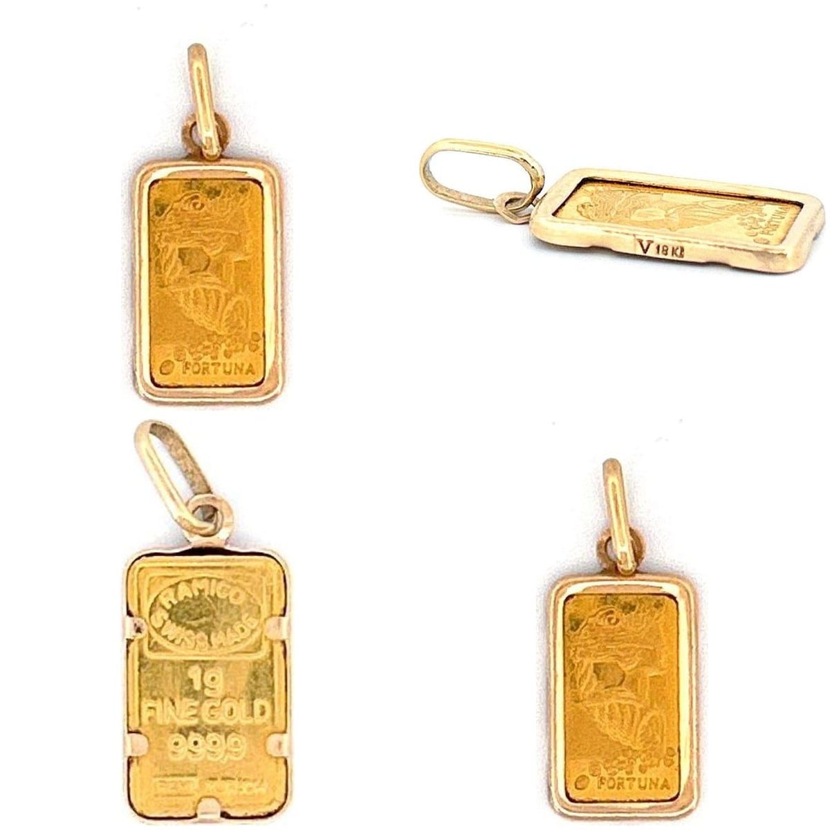 Fortuna 999.9 Fine Gold Bar Pendant in 18K Bezel 4