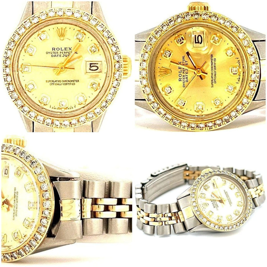 Vintage Rolex Ladies Datejust Ref 6517 Champagne T/T with Diamond Bezel 8