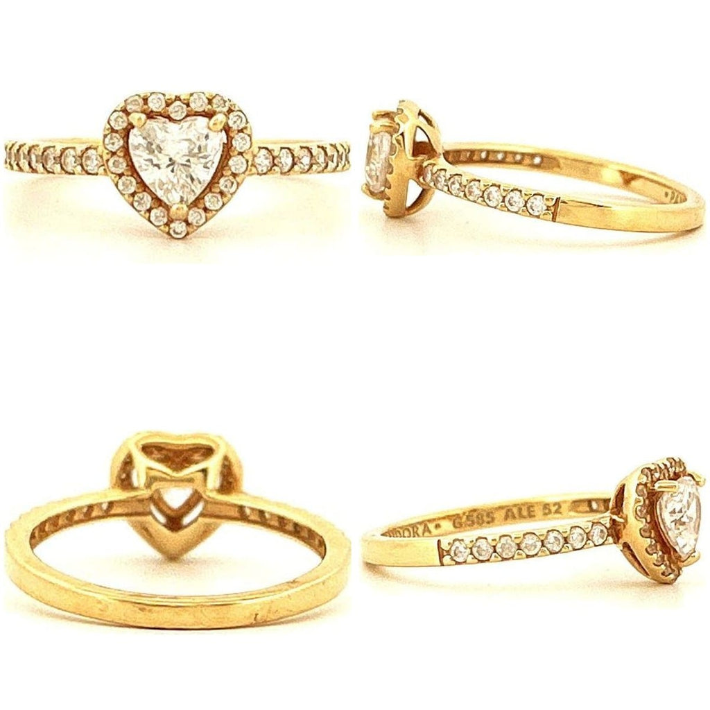 Pandora Elevated Heart 14K Gold-Plated & Cubic Zirconia Ring Sz 6 8