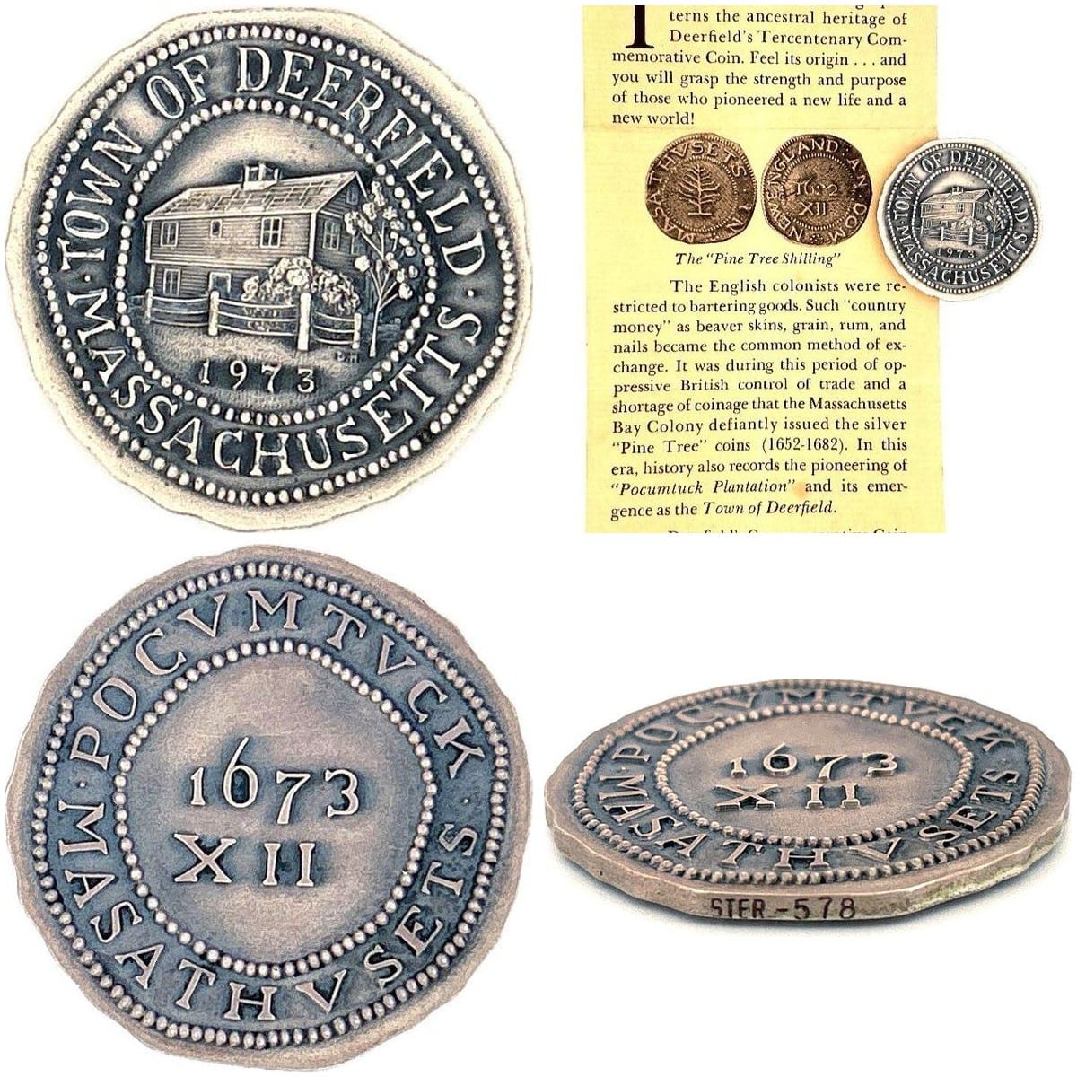 Deerfield Pine Tree Shilling Sterling Silver Coin 4