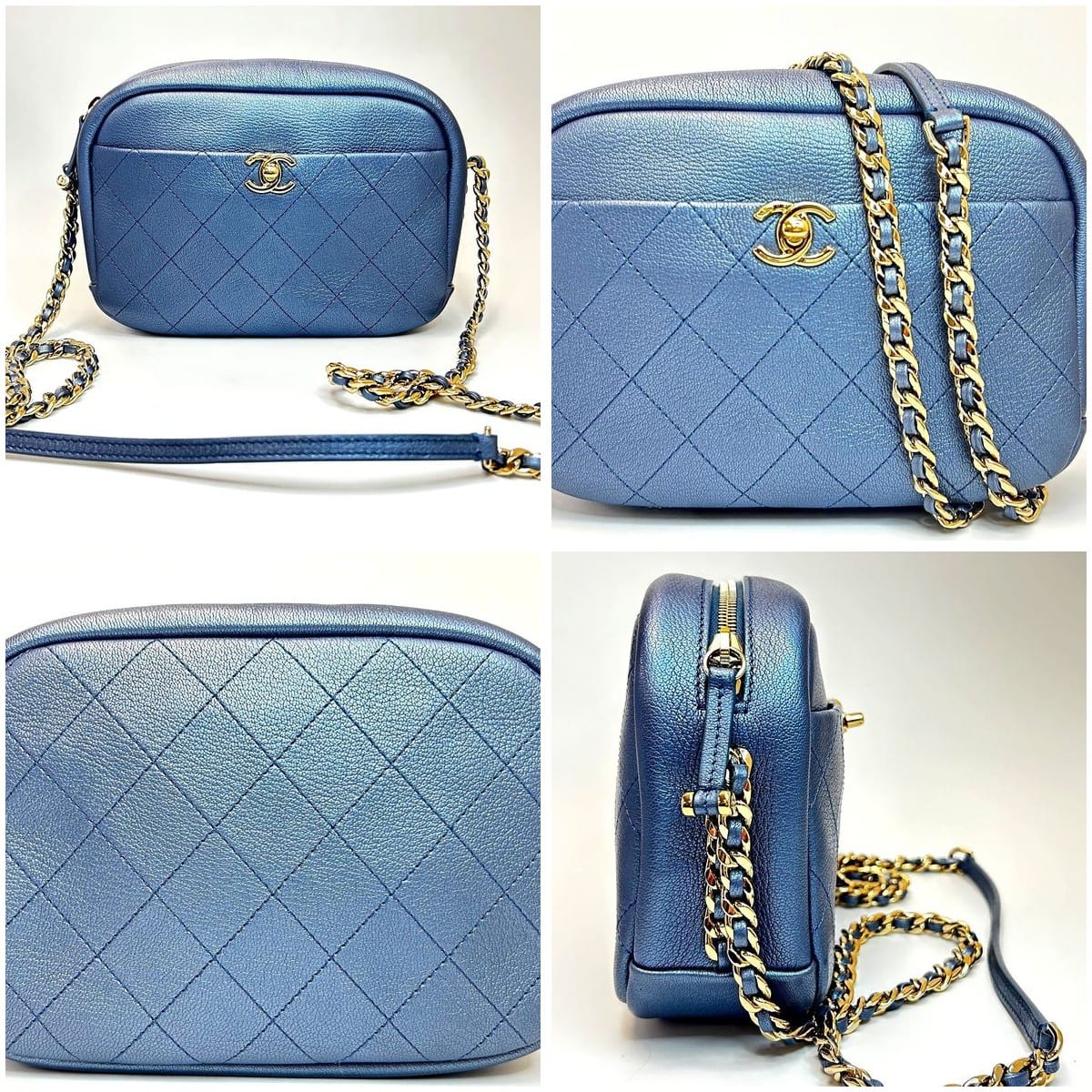 Chanel Metallic Blue Quilted Camera Bag 8