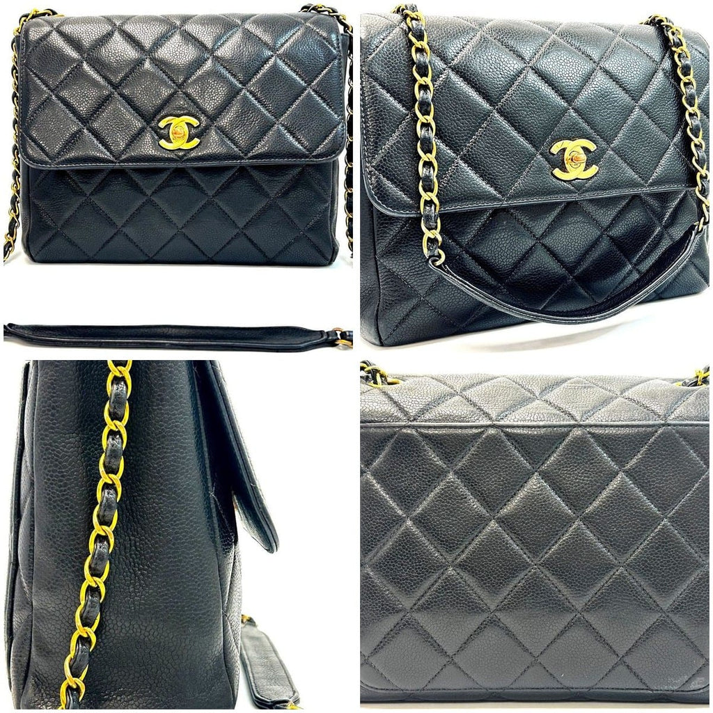 Chanel CC Square Flap Bag Black Caviar Leather 8