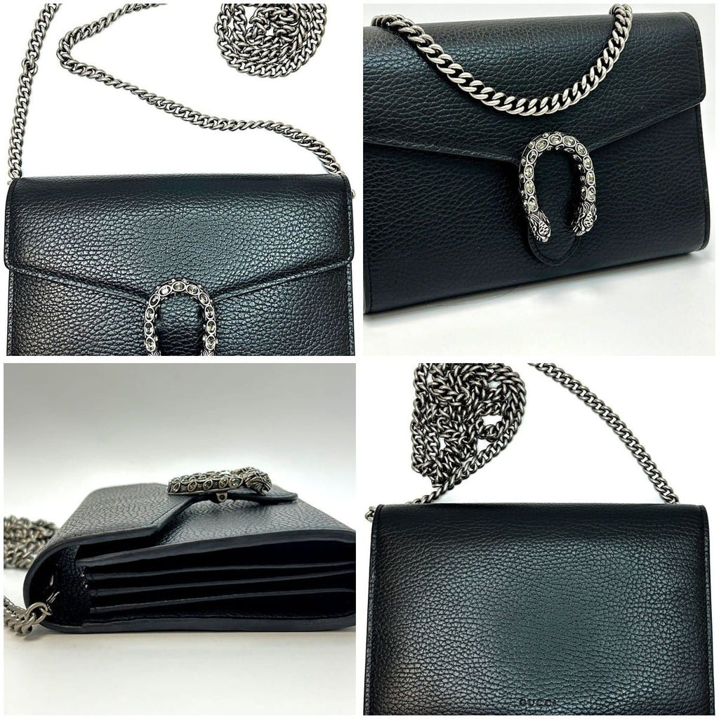 Gucci Calfskin Mini Dionysus Chain Wallet Black Good 9