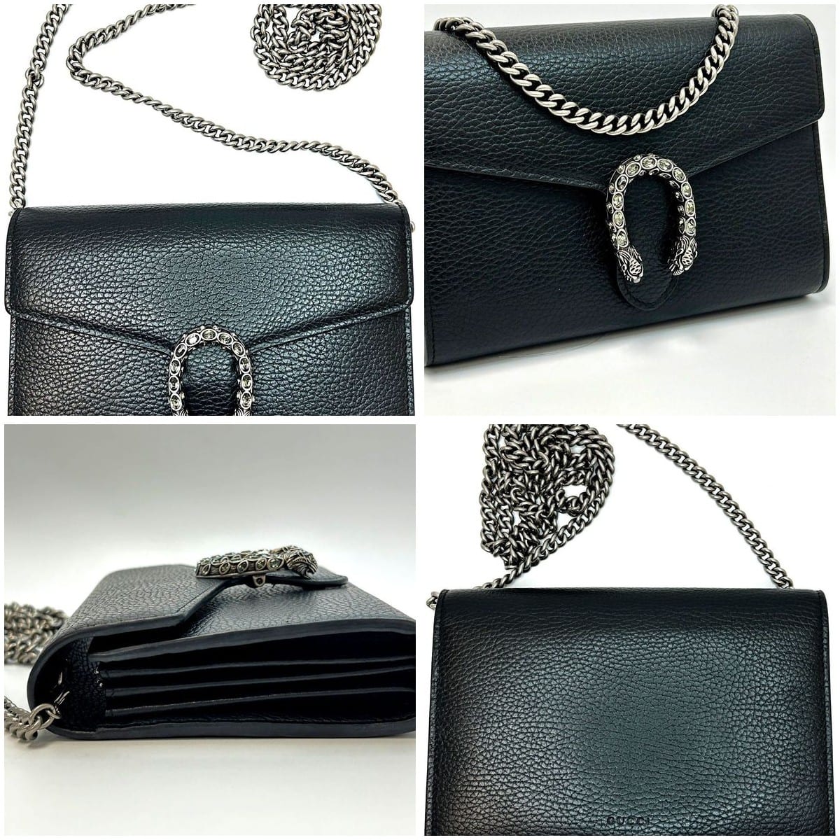 Gucci Calfskin Mini Dionysus Chain Wallet Black Good 9
