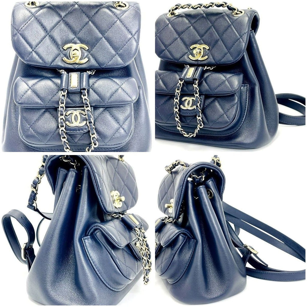 Chanel Quilted Small Duma Drawstring Backpack Navy Blue EXCELLENT 9