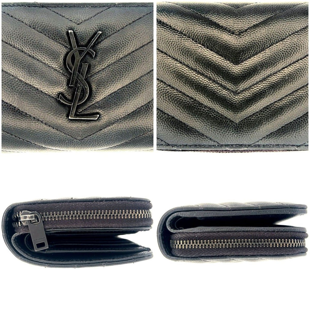 YSL Saint Laurent Cassandre Matelassé Wallet in Grain De Poudre Embossed Leather Black 9