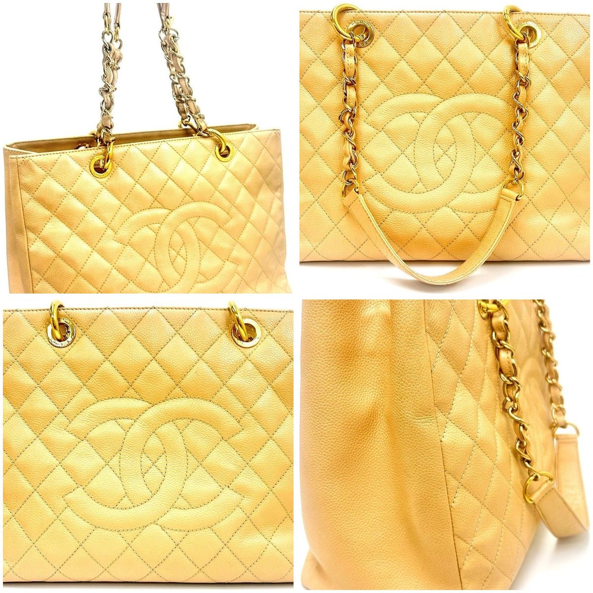 Chanel Grand Shopping Tote in Beige Quilted Caviar Leather 9