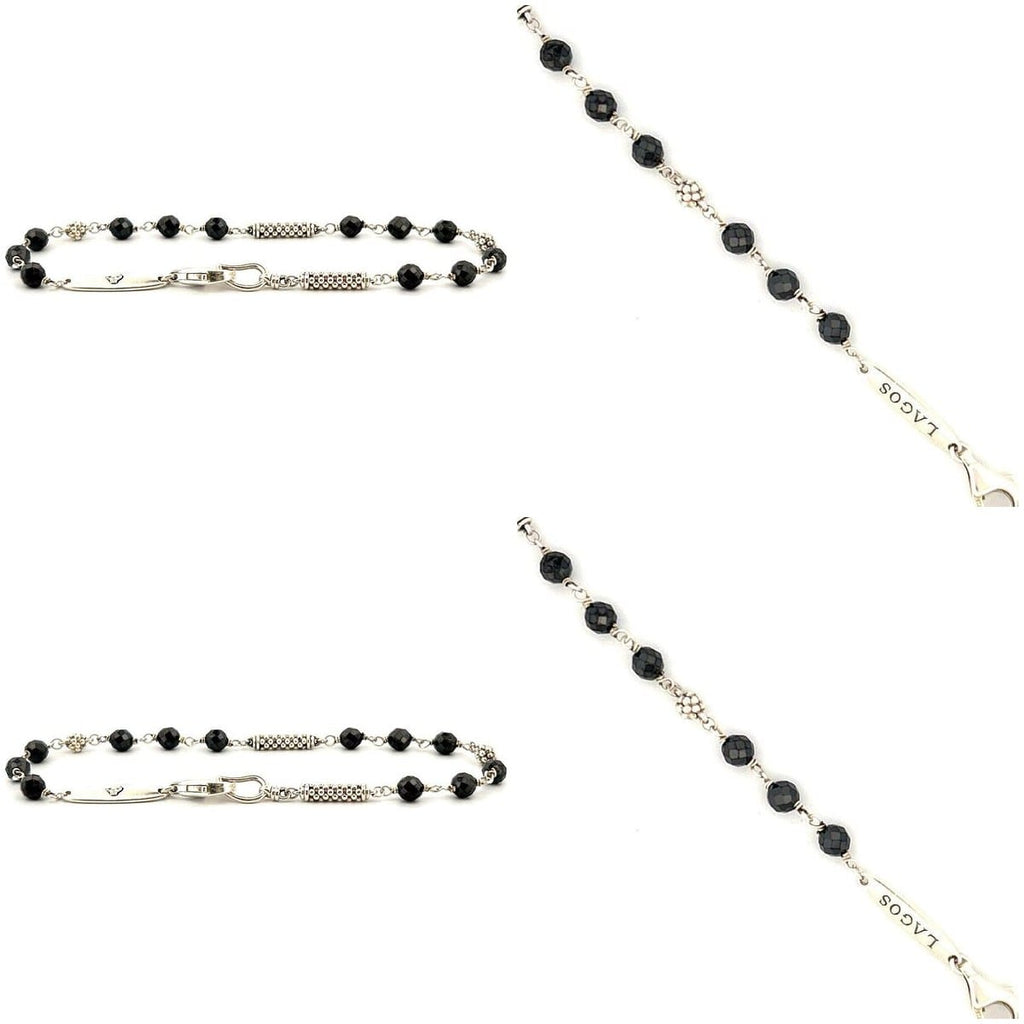 925 LAGOS Caviar Icon Sterling Silver Black Ceramic Beaded Bracelet 7.5" 3