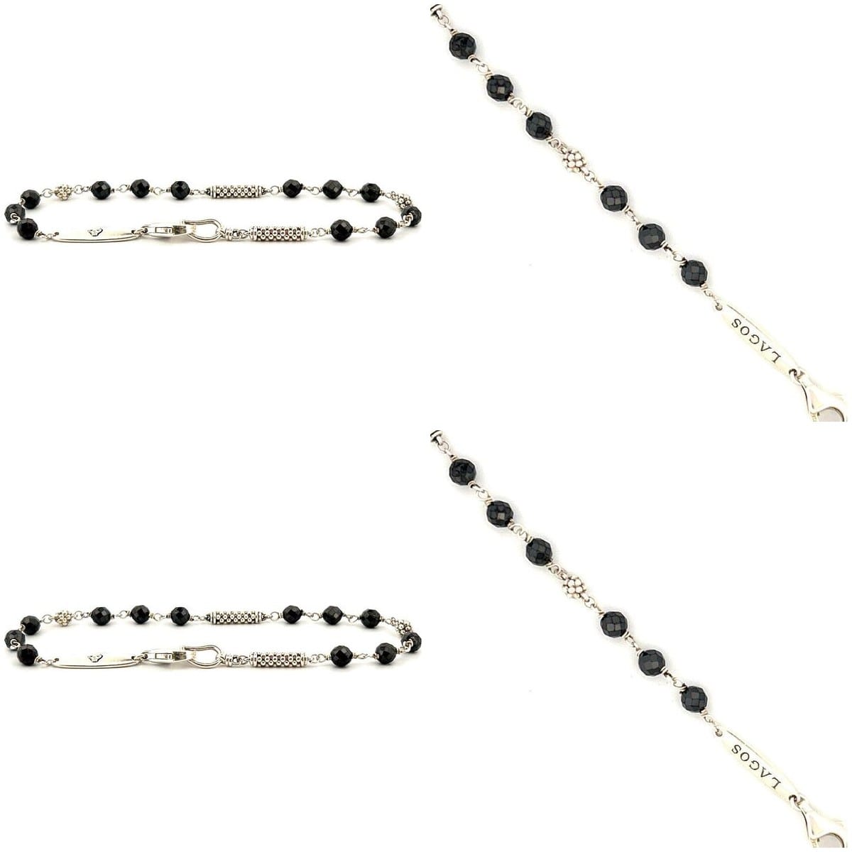 925 LAGOS Caviar Icon Sterling Silver Black Ceramic Beaded Bracelet 7.5" 3