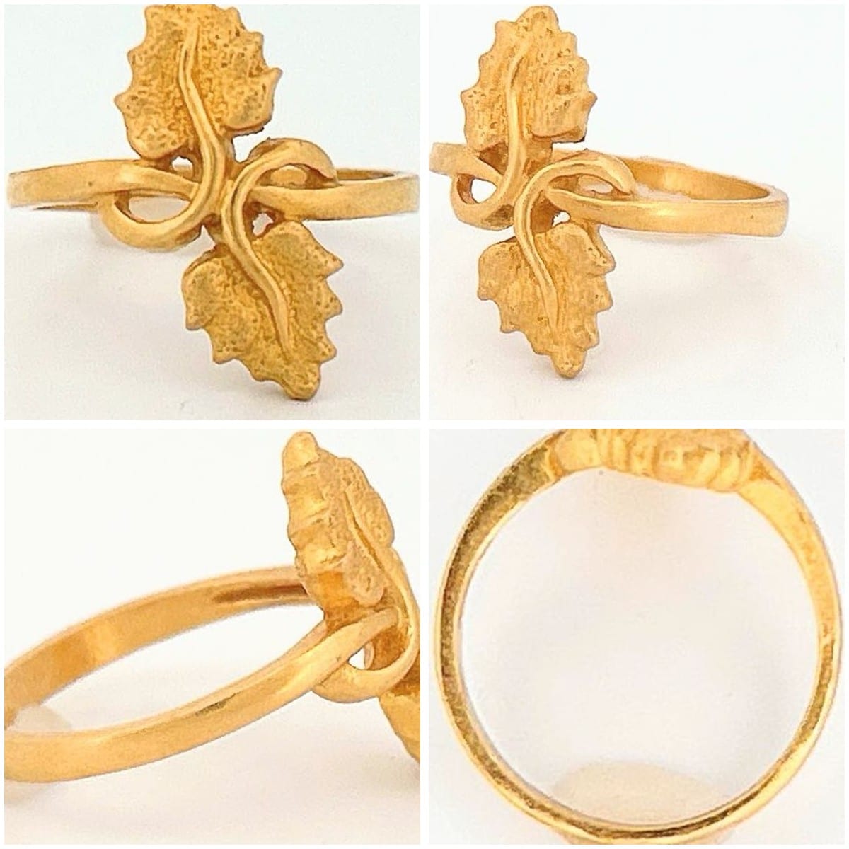 22K Yellow Gold Double Leaf Ring 7