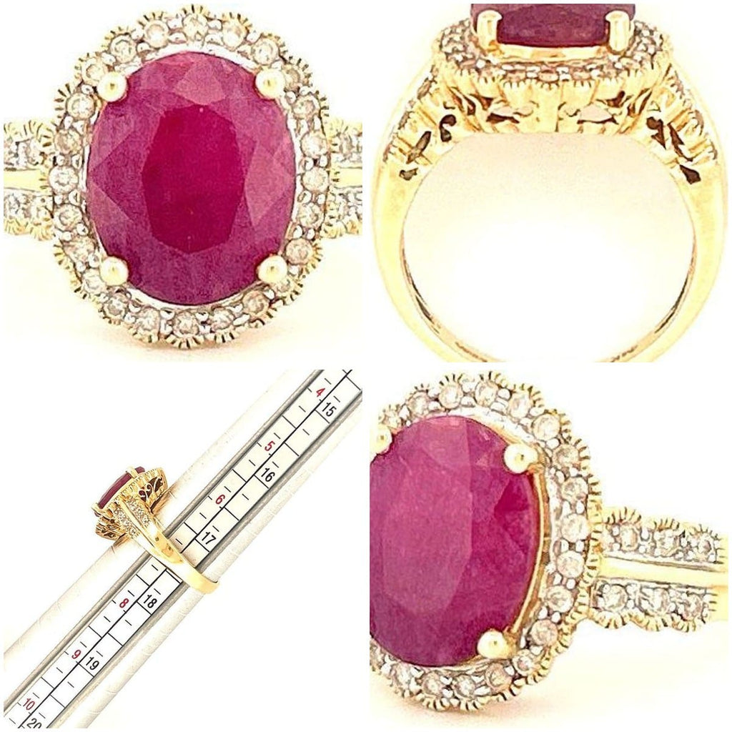 14K Yellow Gold Ruby & 0.33ctw Diamond Ring size 7 8