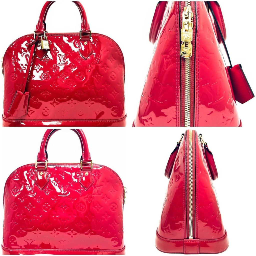 Louis Vuitton Alma MM Red Monogram Vernis Patent Leather Bag w/ Lock & Keys 8