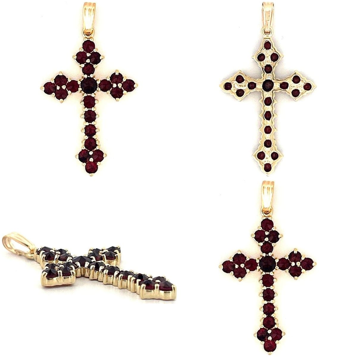 14K Yellow Gold Garnet Cross Pendant 4
