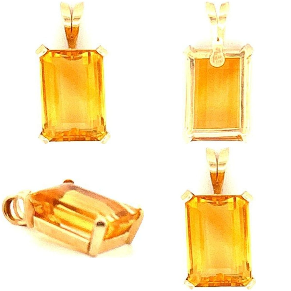 14K Yellow Gold Emerald Cut Citrine Pendant 4