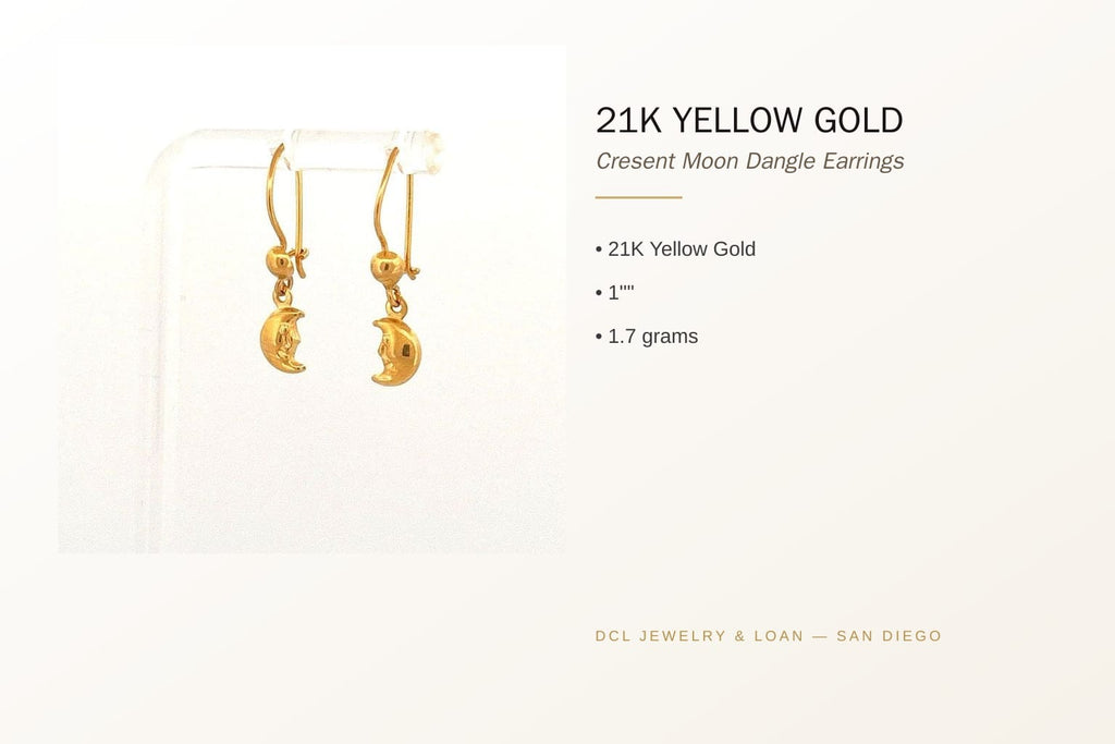 21K Yellow Gold Crescent Moon Dangle Earrings 5