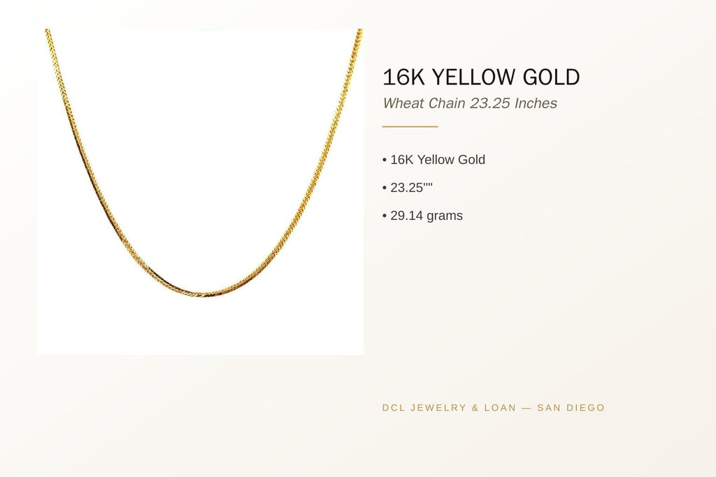 16K Yellow Gold Wheat Chain 23.25 Inches 5