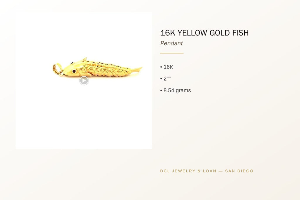 16K Yellow Gold Fish Pendant with Red Gemstones 7