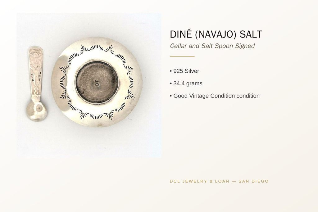 Diné Navajo Sterling Silver Salt Cellar & Spoon 6
