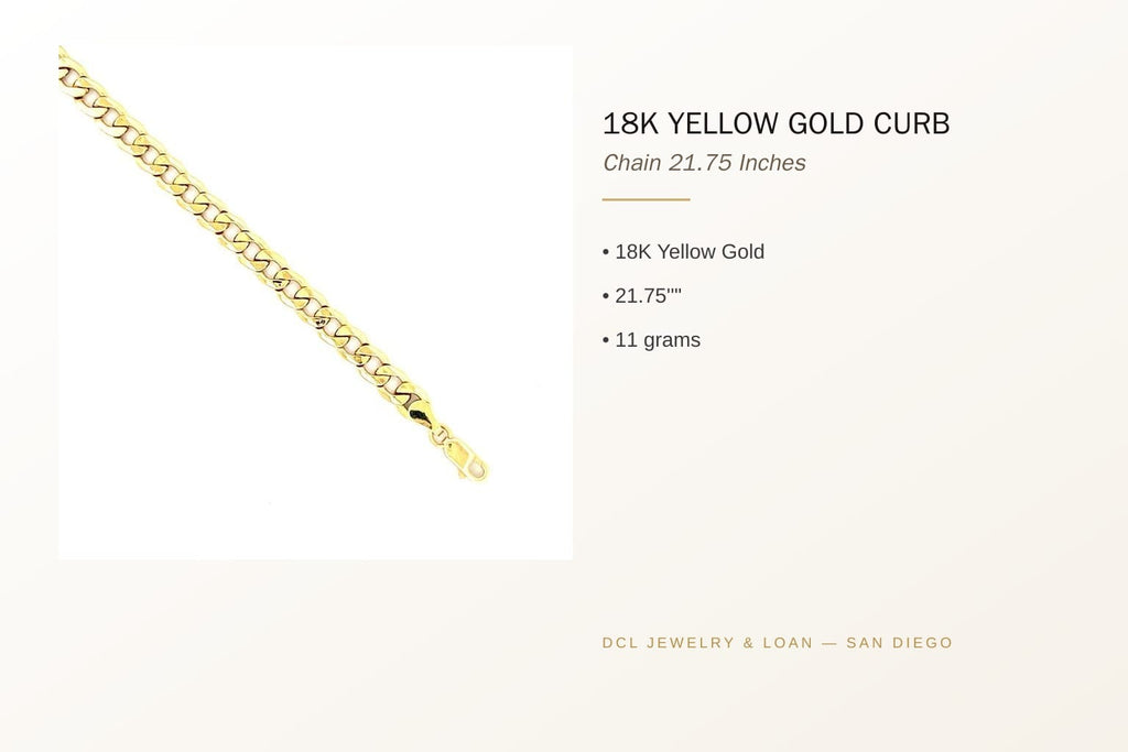 18K Yellow Gold Curb Link Chain 21.75" 5