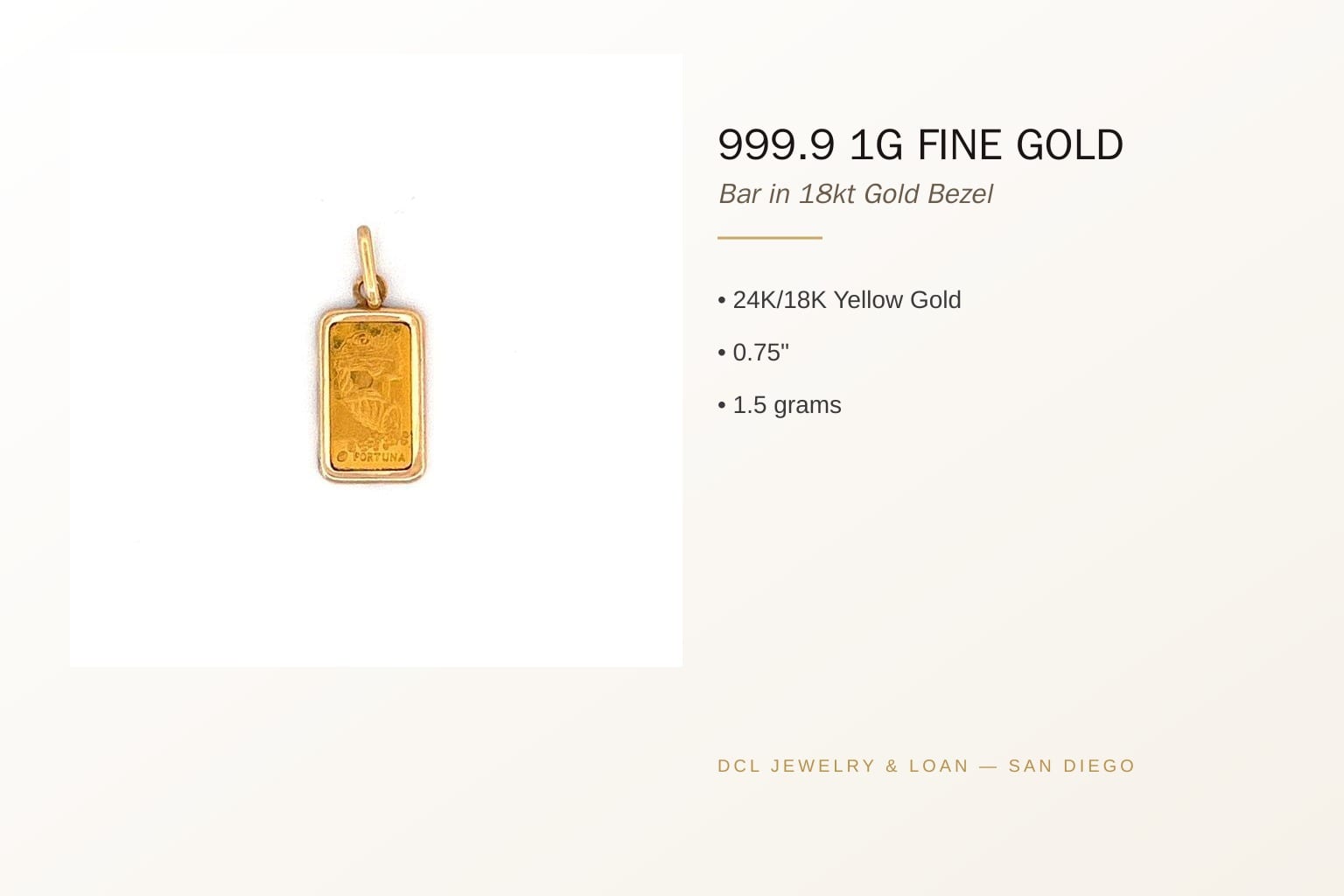 Fortuna 999.9 Fine Gold Bar Pendant in 18K Bezel 5