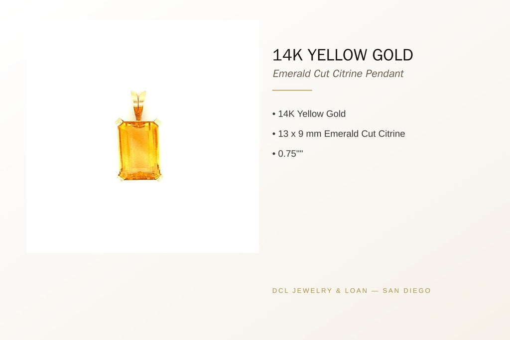 14K Yellow Gold Emerald Cut Citrine Pendant 5