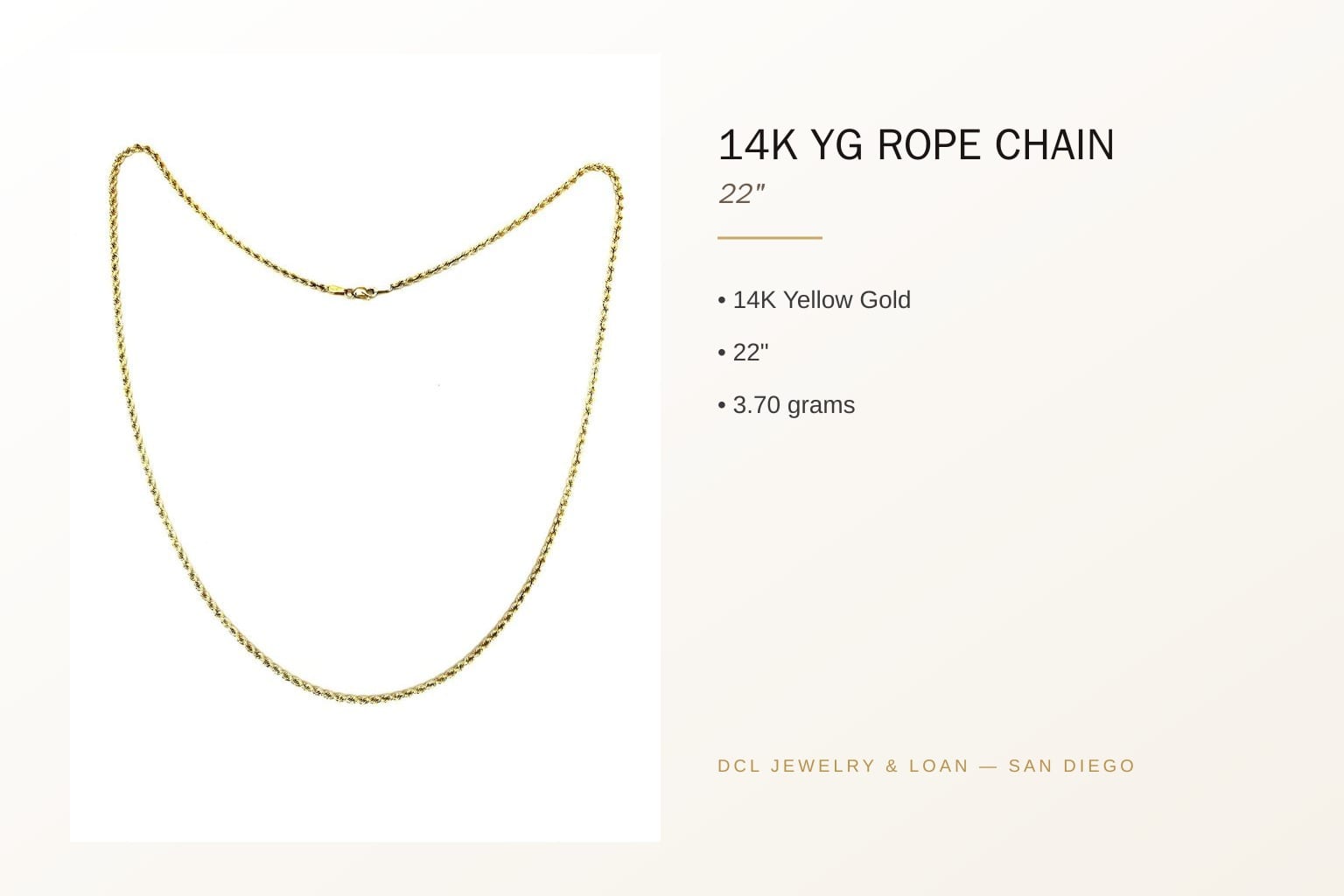 14K Yellow Gold Rope Chain 22" 5