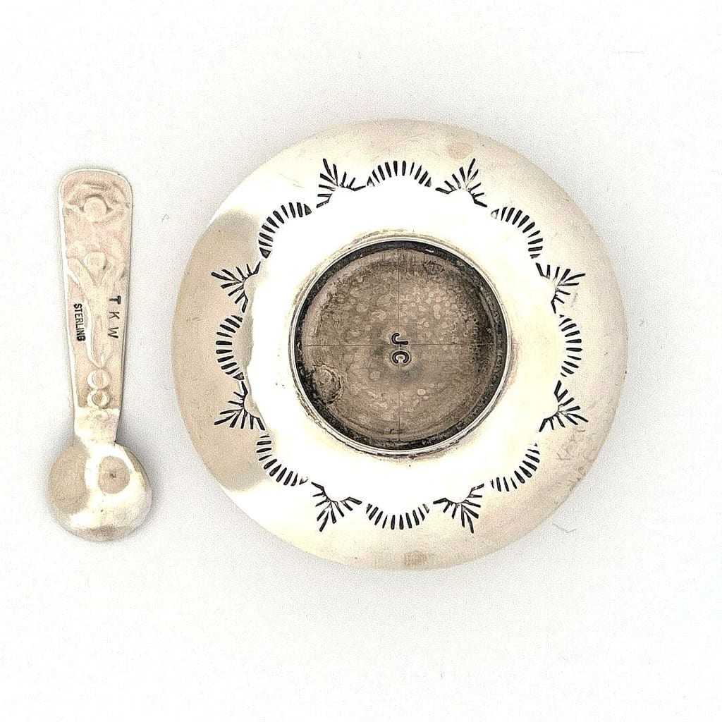 Diné Navajo Sterling Silver Salt Cellar & Spoon 2