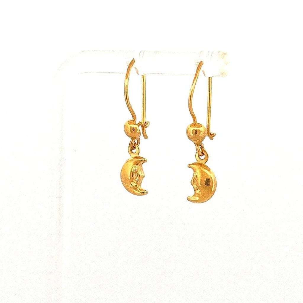 21K Yellow Gold Crescent Moon Dangle Earrings 1