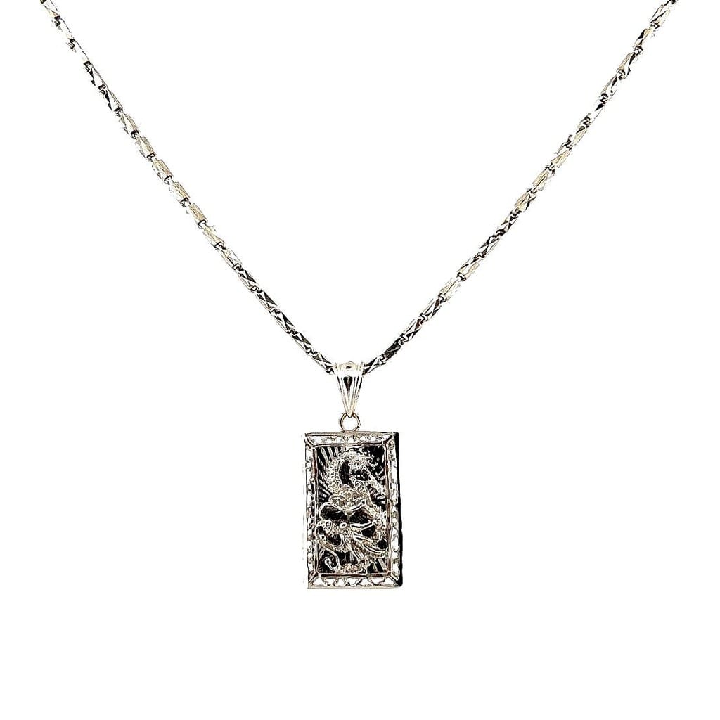18K White Gold Necklace w/ Dragon Pendant 17" 1