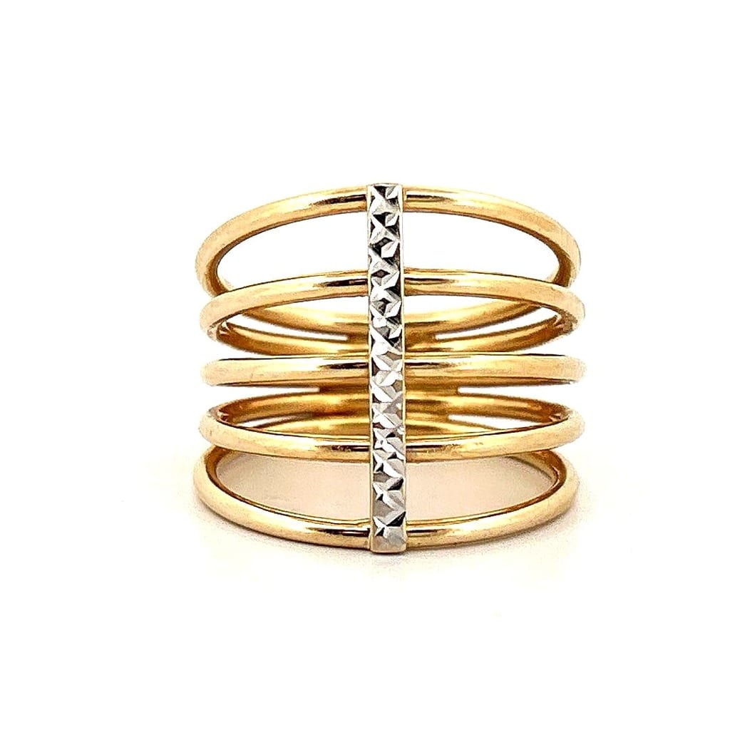 14K Two-Tone Gold 5 Row Ring Sz 9 1