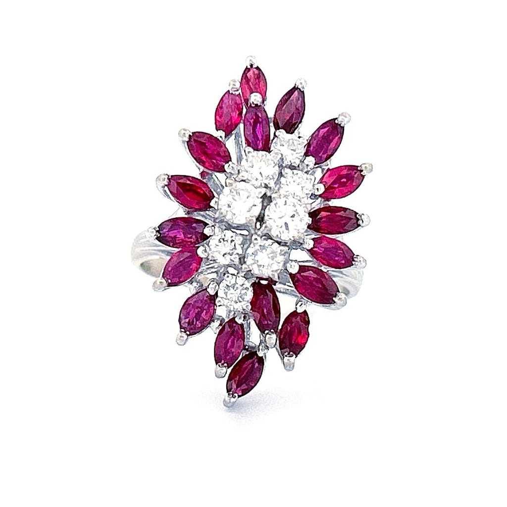 Vintage 14K White Gold 0.55 ctw Diamond and Ruby Ring Sz 7 1